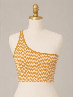 Orange & White One Shoulder Knit Crop Top Retro Chevron Y2K